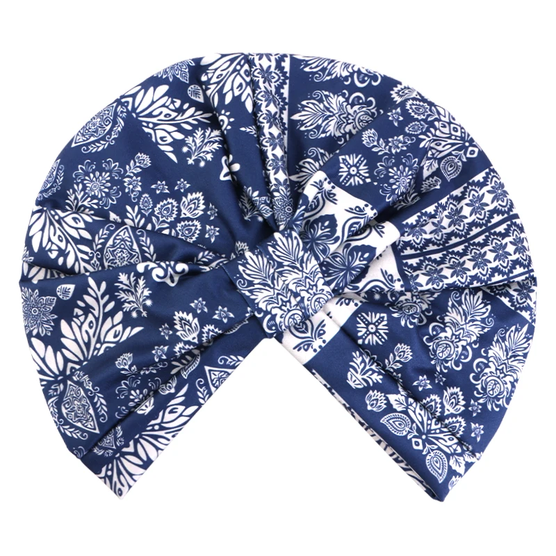 New Bohemia Floral Print Turban Pre Tied Knot Pleated Muslim Hijab  Head Wrap Stretchy India Hat Bonnet Chemo Caps Beanie Hat - view 6