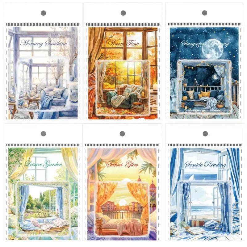 20 pieces per pack of retro balcony window view PET backing stickers for window decoration stationery 163*100mm