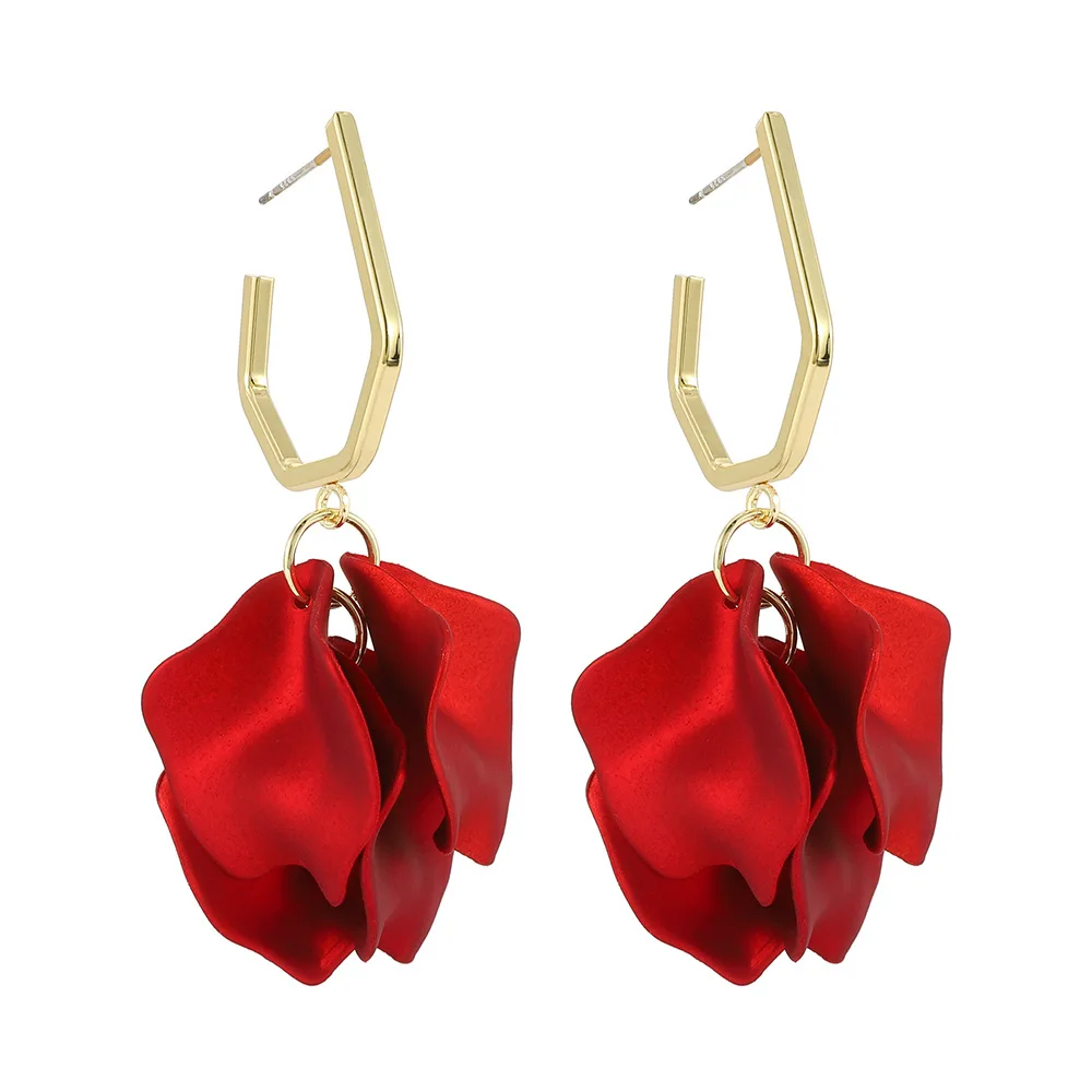 Korean Fashion Acrylic Rose Petals Flower Dangle Earrings For Women 2022 Trend Luxury Design Wedding Party Jewelry Accessories