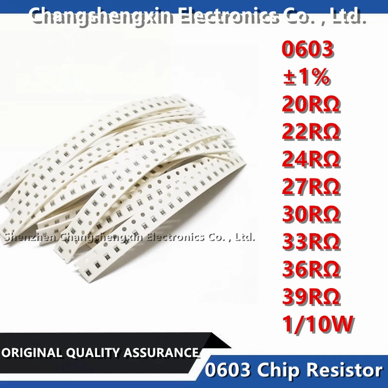 100 Stuks 0603 Smt Chip Weerstand Tolerantie ± 1% Weerstand 20rΩ 22rΩ 24rΩ 27rΩ 30rΩ 33rΩ 36rΩ 39rΩ Ohm 1/10W 0.1W