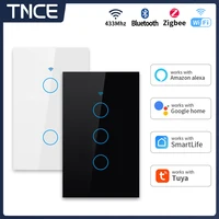 TNCE Tuya US WiFi + Bluetooth/Zigbee interruptor de pared inteligente RF433 1/2/3/4 Gang Sensor táctil inteligente interruptores de luz LED Alexa Google Home