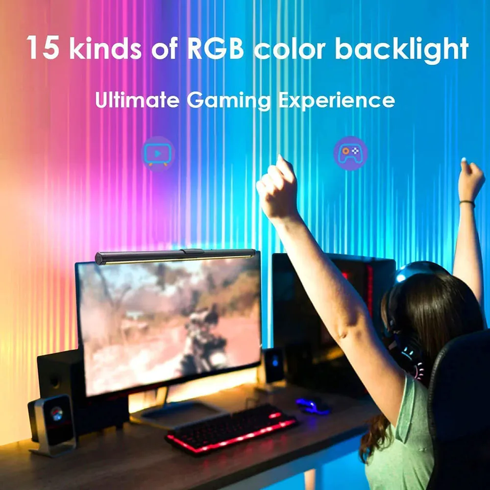 Led Computer Monitor Light Bar Stepless Dimming Eye-Care Gamer Laptop Monitor Screen Hanging Light LED RGB Colourful Desk Lamp