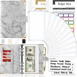 Budget Binder, Cash Envelopes for Budgeting, Money Organizer for Cash,  with Cash Envelopes,  Marble 6-Ring Money Saving Binder