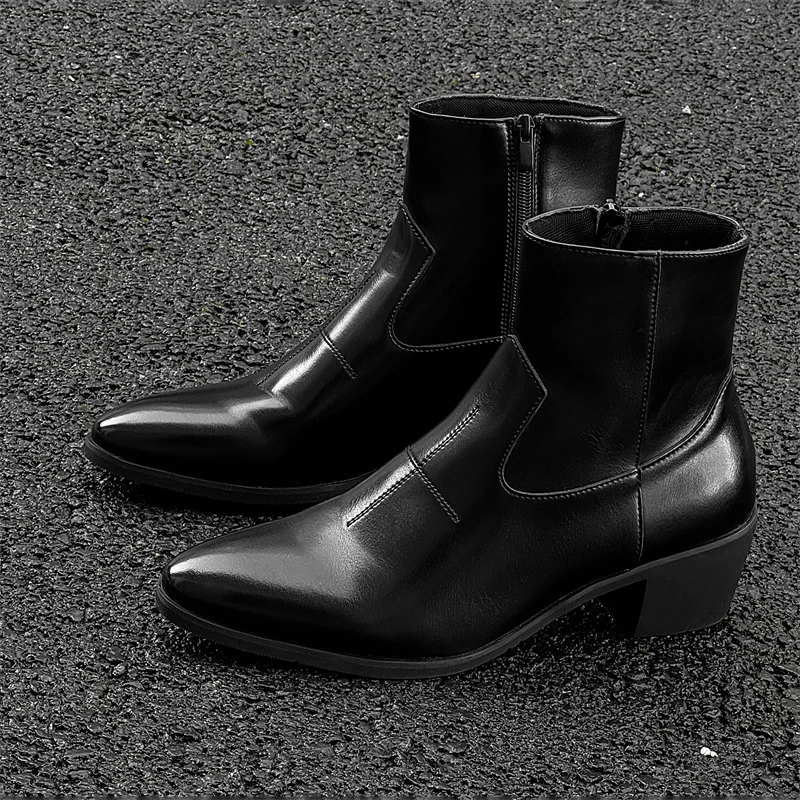الشتاء المألوف الرجال تشيلسي الأحذية السوداء عارضة مريحة للتنفس المألوف سستة العلامة التجارية الأحذية الاتجاه البريطاني أحذية الرجال #4