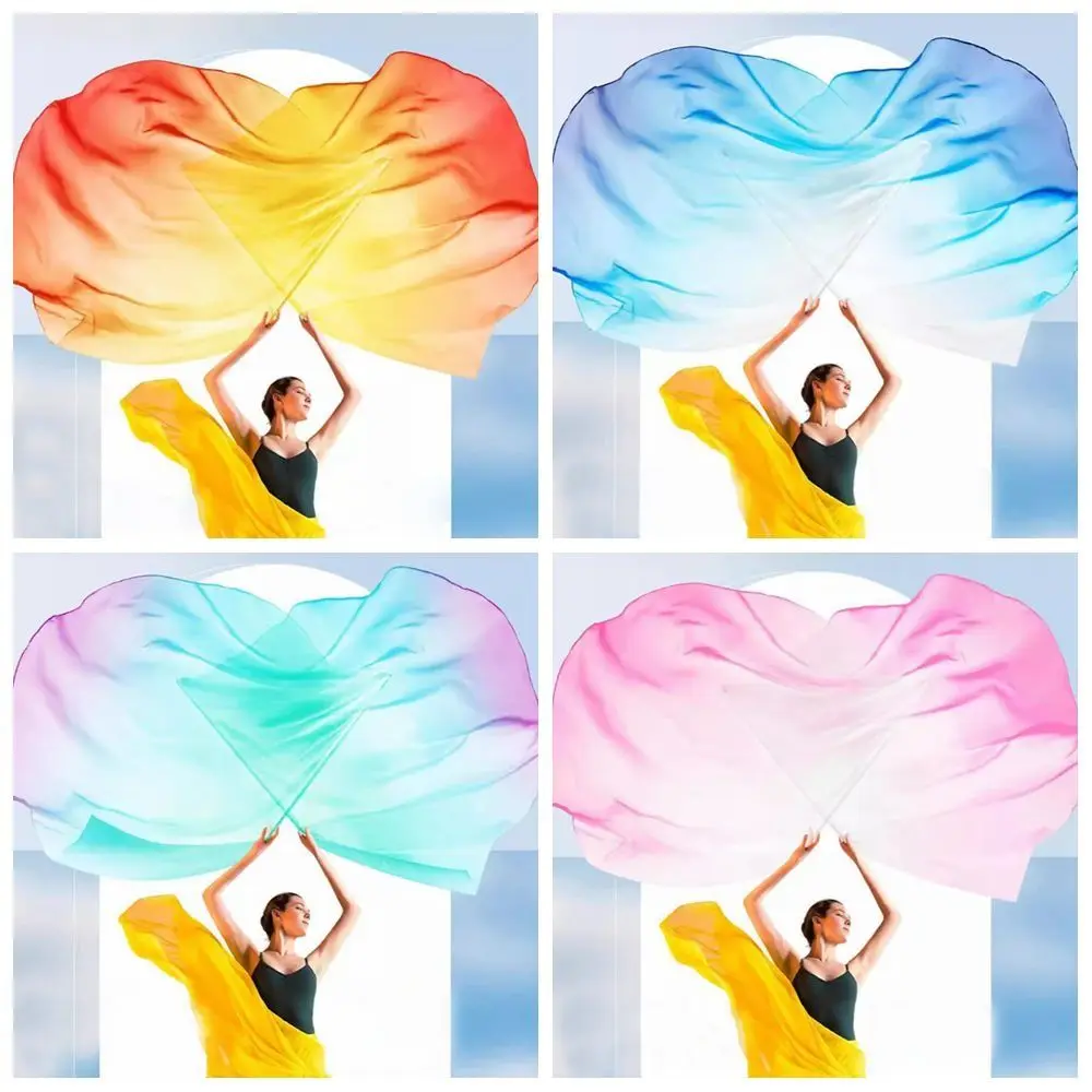 

Belly Dance Props Gradient Half-circle Flag Multicolor Gauze Scarf with Telescopic Stick Bellydance Stage Performance Accessorie