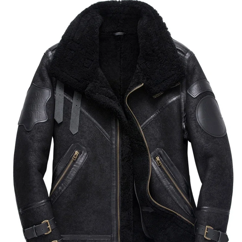 Veste d'hiver en cuir véritable pour homme, manteau authentique en fourrure de mouton naturelle, costume de vol B3, manteaux de moto en peau de mouton, Veste FC