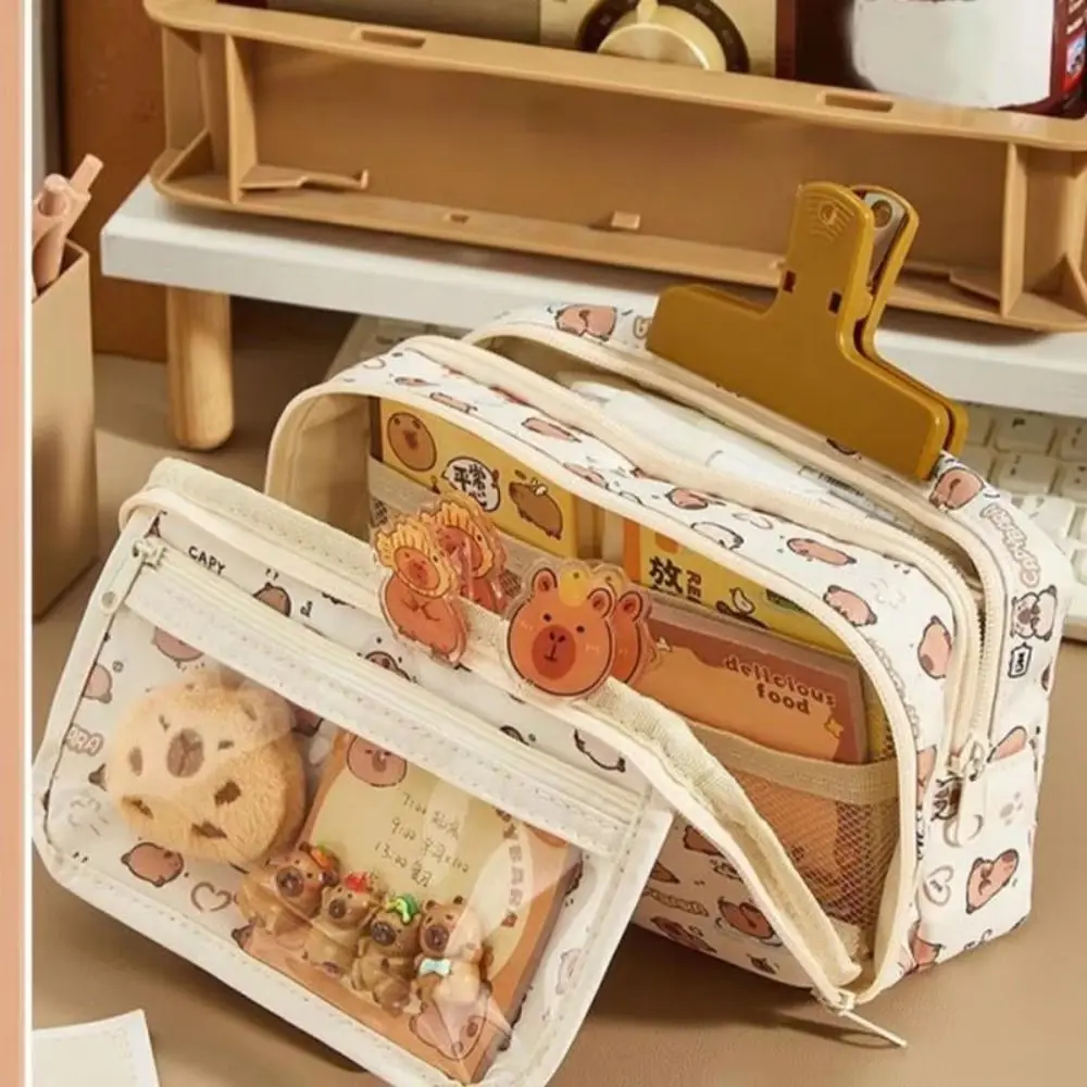 

Multi-layer Capybara Stationery Bag Multifunctional Large Capacity Pen Bag Kawaii Capybara Sticky Notes Pencil Case