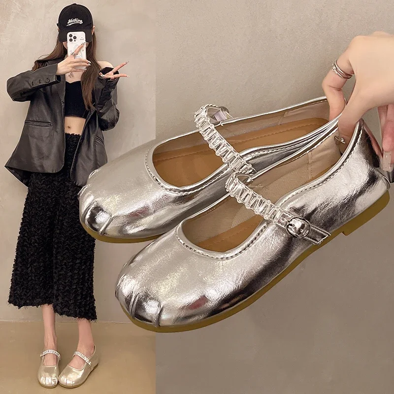 

Туфли Мэри Джейн с неглубоким носком, женские балетки Xia, новые балетки на мягкой подошве с круглым носком, со стразами, на плоской подошве