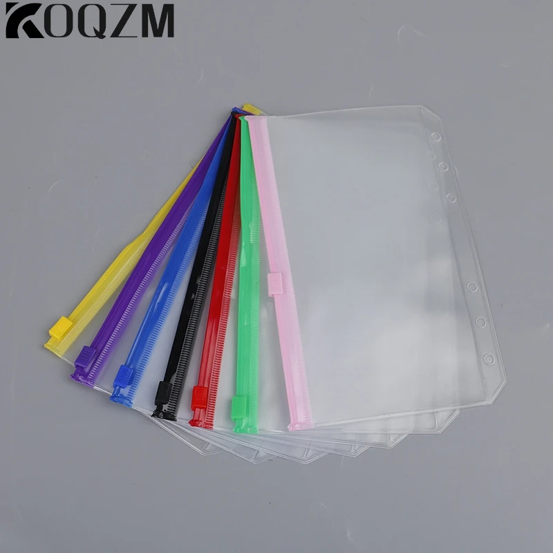 4pcs A6 6-Hole Binder Pockets Waterproof PVC Envelopes Zipper Binder Pouches