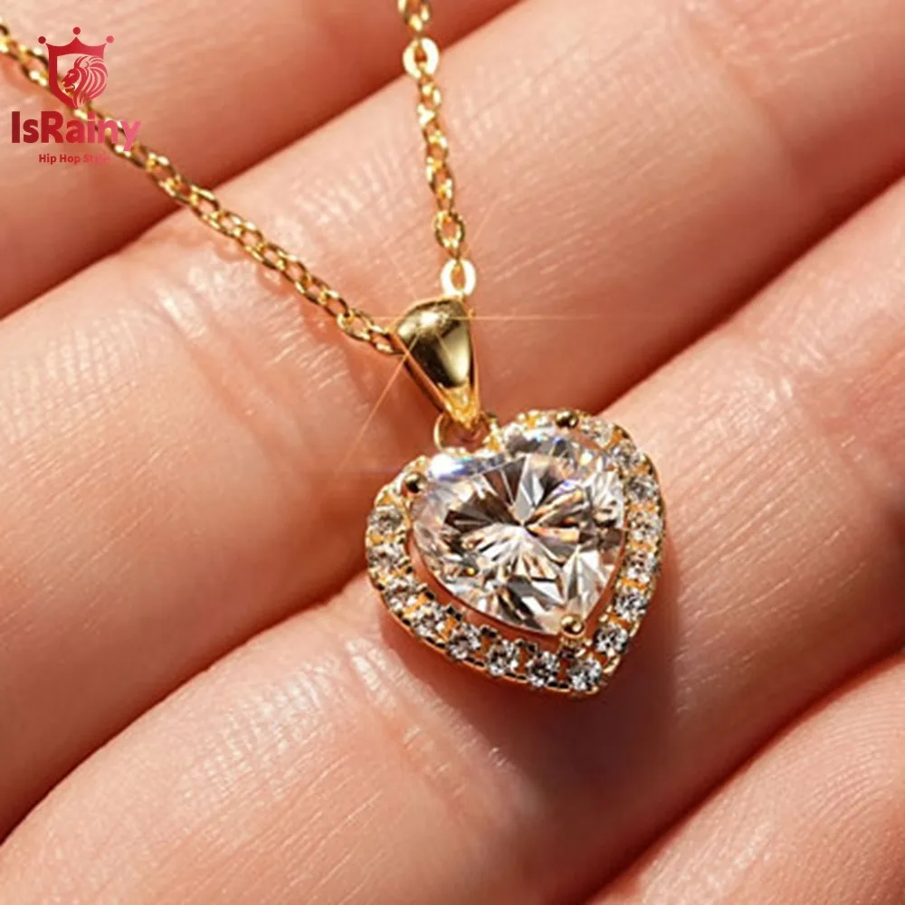 

IsRainy 8*8MM D Color Heart 3EX Cut Moissanite Diamond For Women Pendant Necklaces 925 Sterling Silver Anniversary Fine Jewelry
