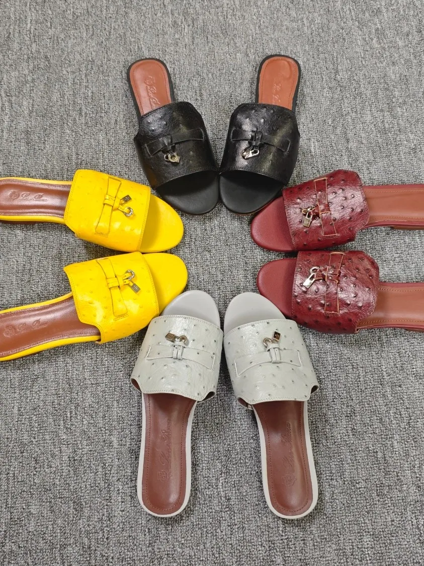 

Удобные повседневные сандалии из натуральной кожи из птичьей кожи, удобные в ношении, модные универсальные тапочки на плоской подошве, высококачественные тапочки с одним ремешком