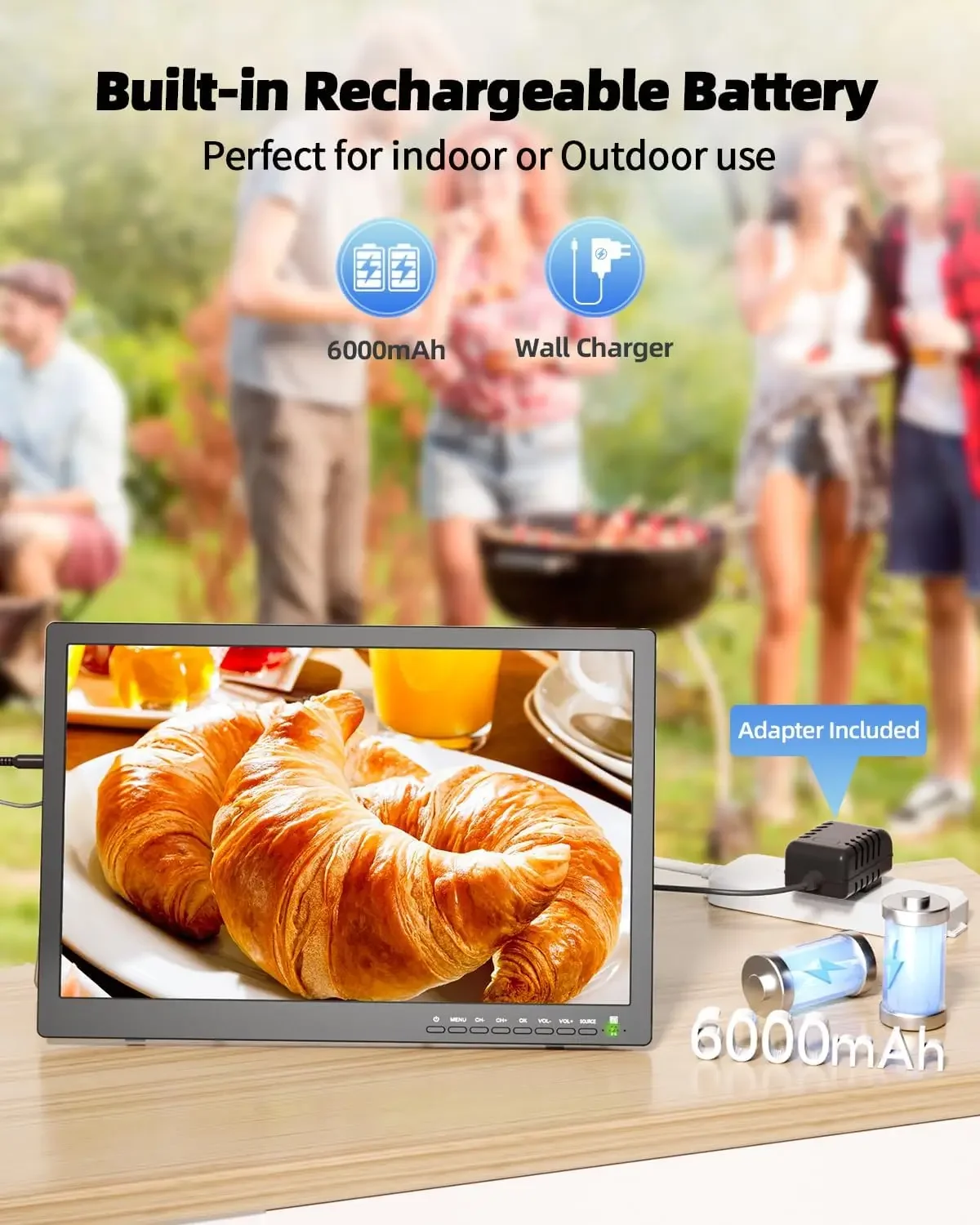 Portable with Antenna, Portable Small with ATSC Tuner, Battery Operated Portable Monitor Built-in Stand, Mini for