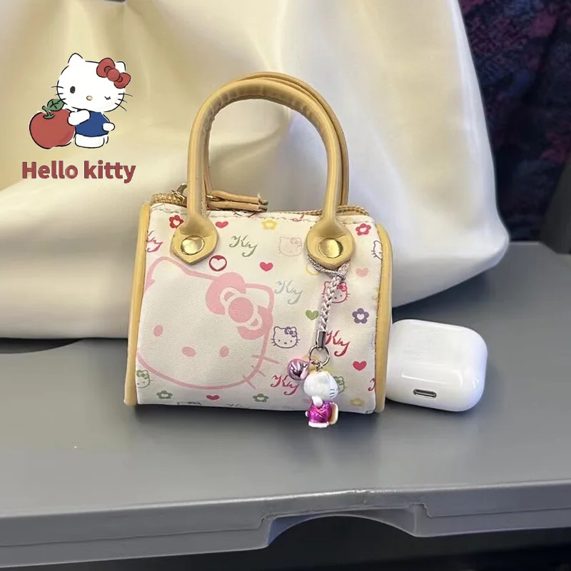 Hello Kitty Cartoon Handbag Cute Sanrio Kitty Printed Mini Zipper Crossbody Bag Pu Retro Fashion Summer Versatile Shoulder Bag