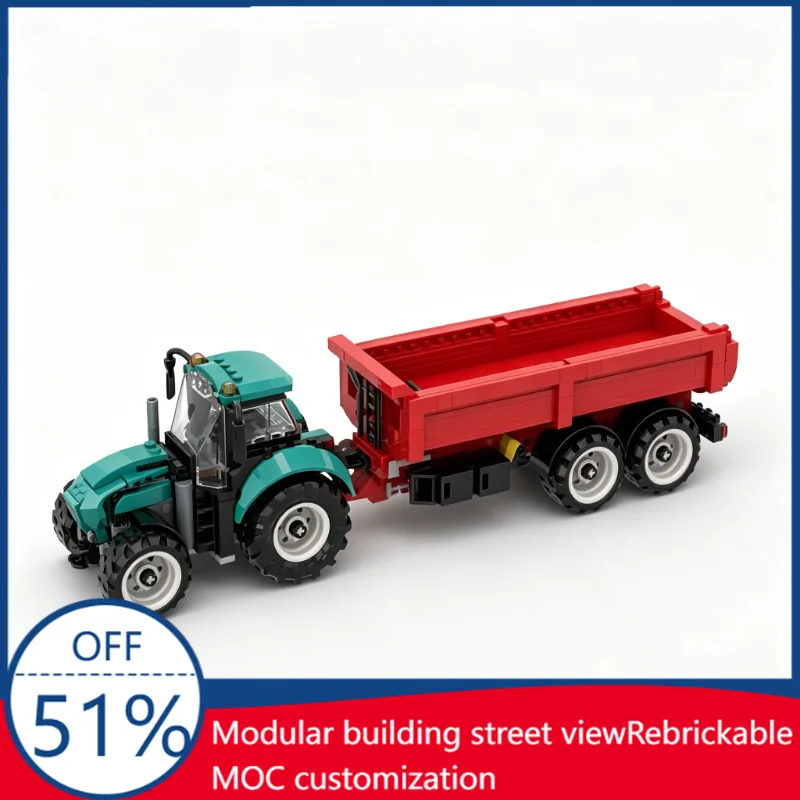 NEW 384 PCS Farm Tractor With Dump Trailer MOC Model Custom Building Blocks DIY Assembly Educational Toy Birthday Christmas Gift