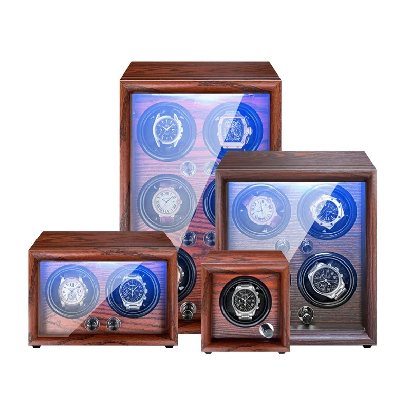 Brand Mechanical Automatic Watch Winder Luxury Wood Watch Box with LED Light and Lid Sensor Watches Storage Safe Box