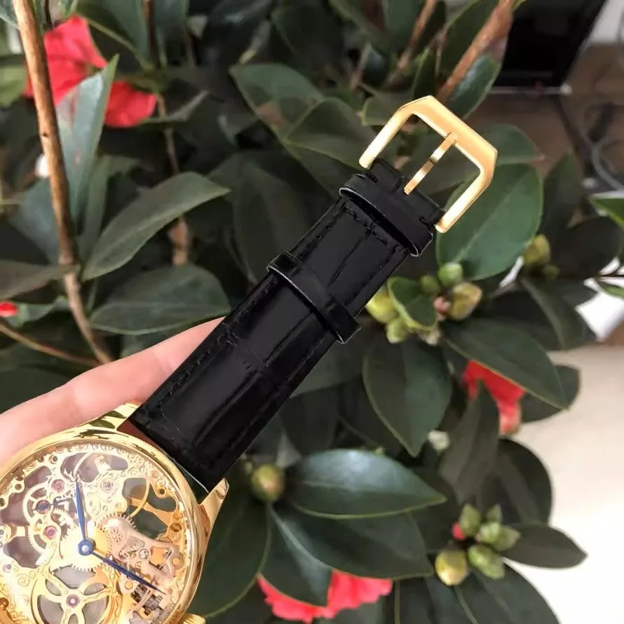 Men's mechanical watch 41mm gold-toned skeleton engraving ST3600SK manual movement blue lancet mechanical watch