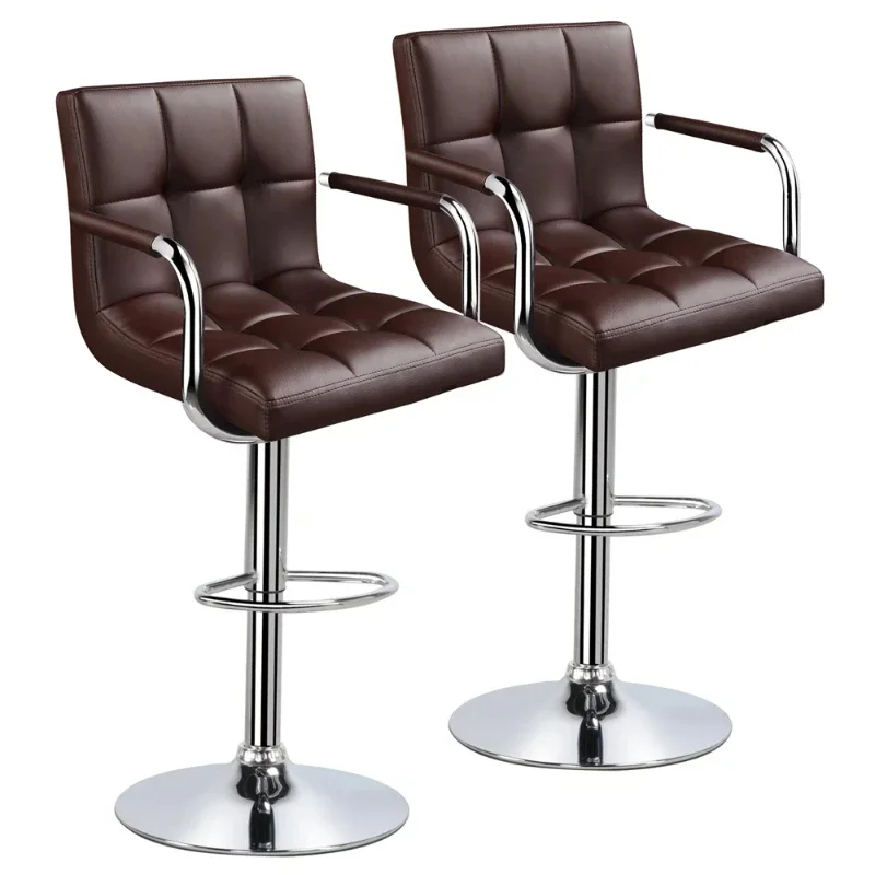 

Adjustable PU Leather Bar Stool with High Back, 2pcs,Bar Chairs