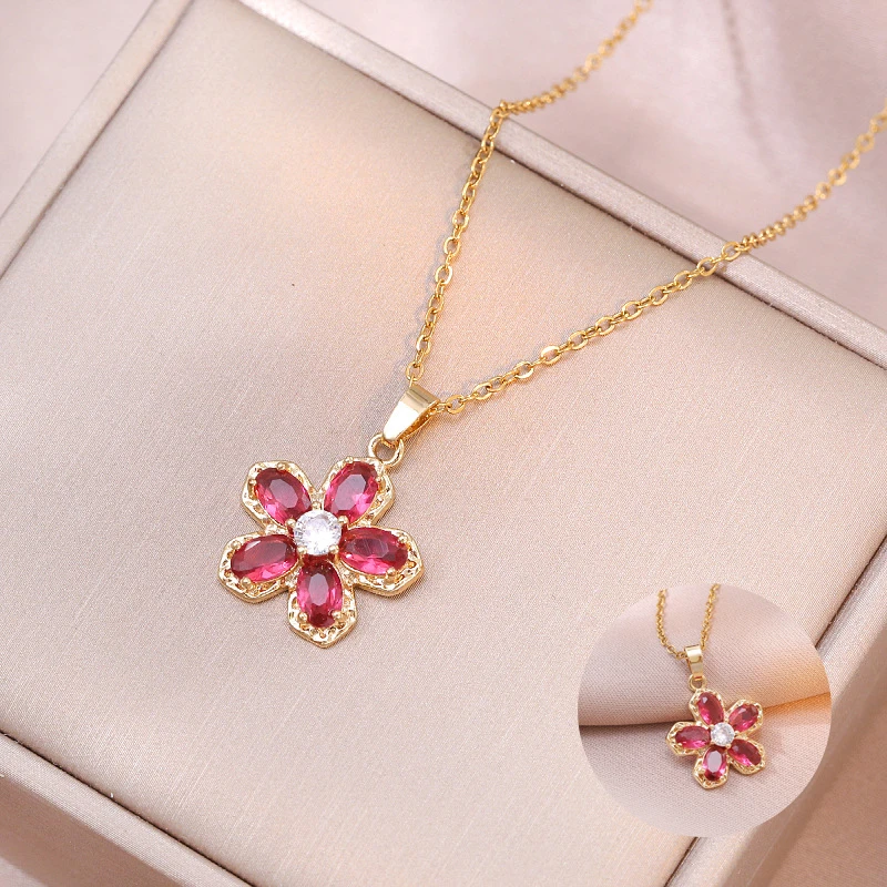 Titanium Steel Tulip Pendant Necklace Women New Fashion Elegant Five Flowers Necklace High Jewelry Party Gifts Wholesale