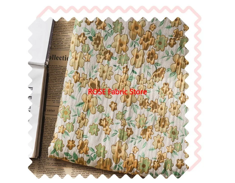 1 meter Retro Wrinkled Texture Small Floral Jacquard Fabric Polyester Cotton Dress Bag Decorative Sewing Fabric