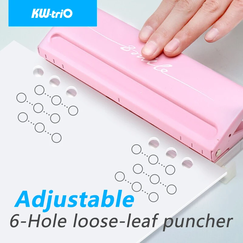 KW-triO 6 Hole Creative Adjustable Round Hole Puncher Notebook Binding Cutter O-type Paper Punch Craft DIY Tool Office Supplies