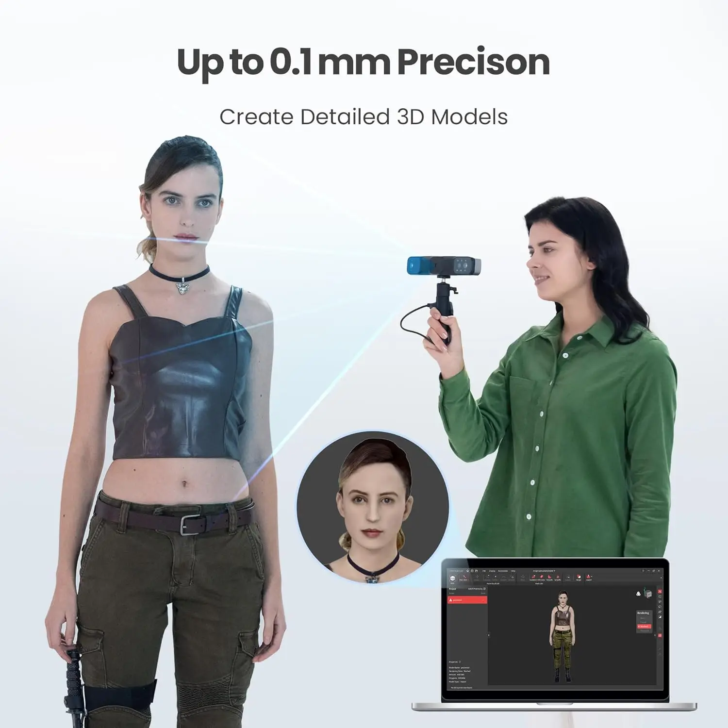 Revopoint RANGE 2 3D Scanner for 3D Printing Handheld, 3D Printer Scanner 0.1 mm Precision,Supports Body Face Large Objects Scan