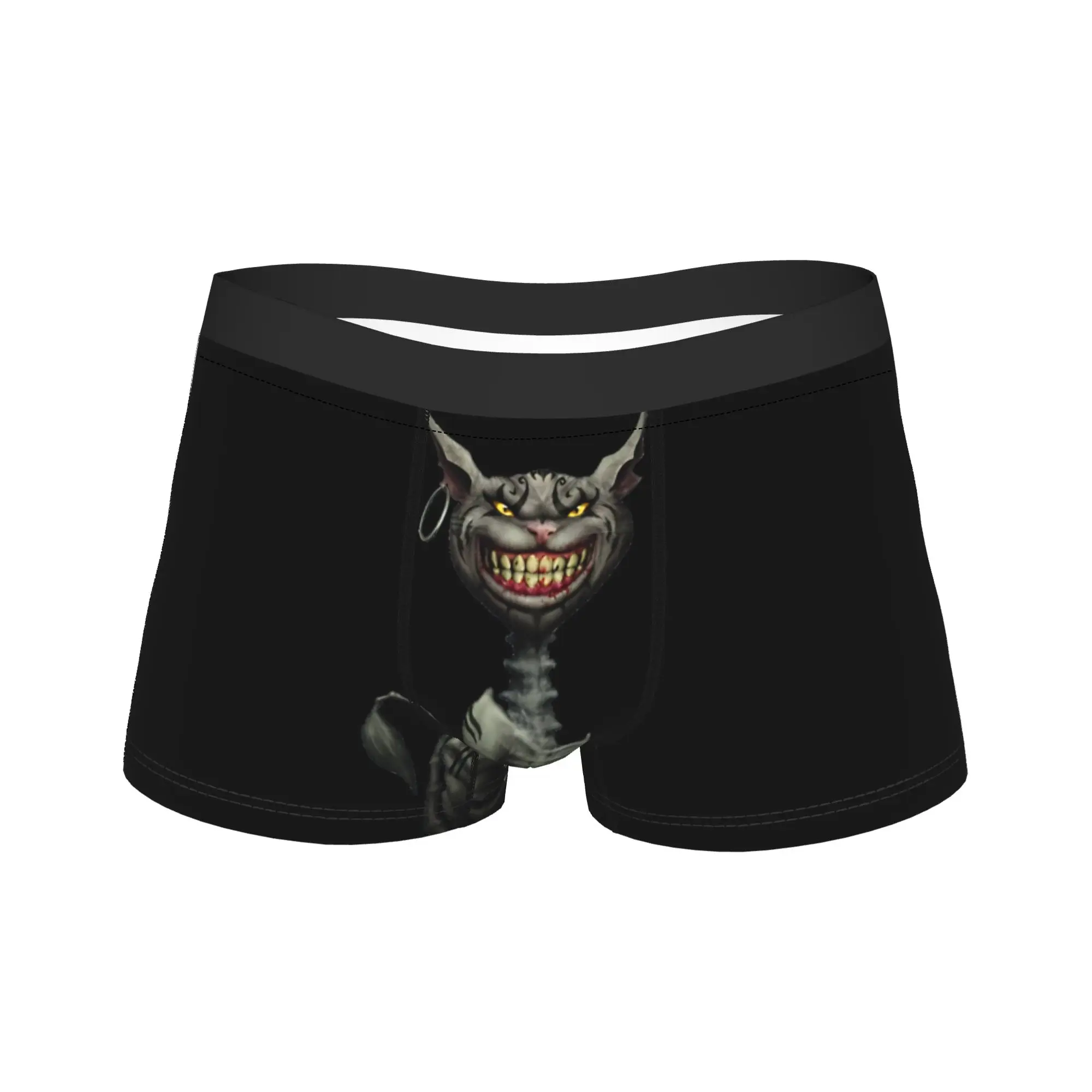A-Alice Madness Returns Cheshired Cat Underwear  Breathable Underpants Custom DIY Boxer Brief For Male 3D Pouch Plus Size Trunk