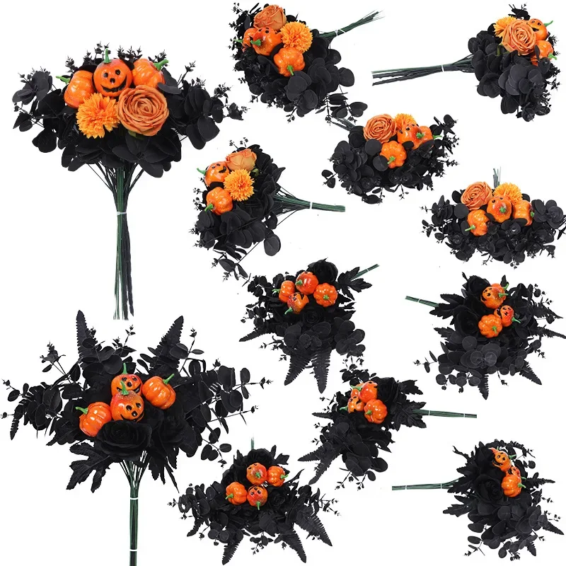 New Simulated Maple Leaf Bundle Halloween Decoration Ornament Amazon Autumn Pumpkin Simulation Black Decoration Fake Plants