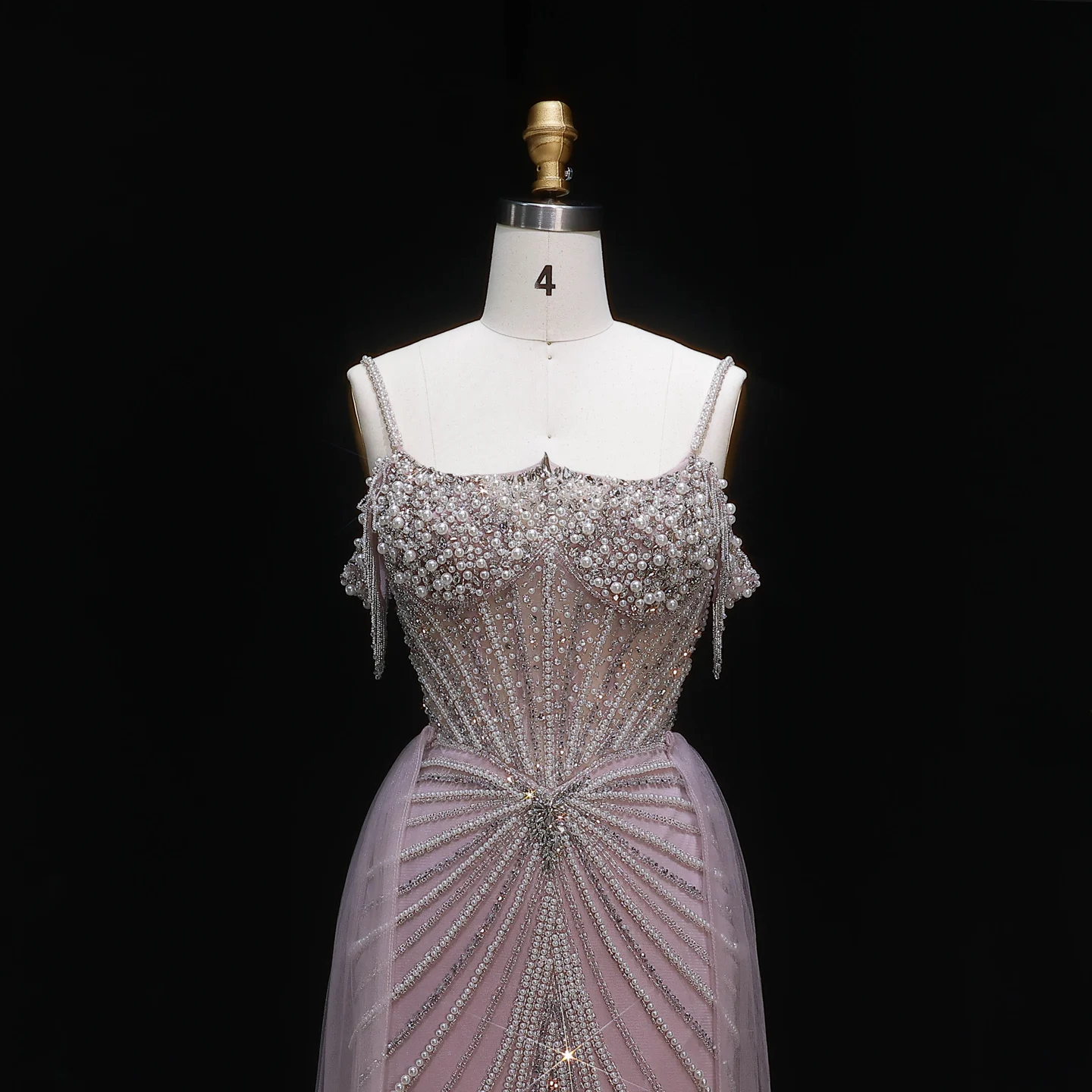 Sharon Said Luxuriöses Perlenbesetztes Meerjungfrauen-Abendkleid mit Off-Shoulder-Design, Quasten-Überrock, Arabisches Damen-Abendkleid SS121, Maßanfertigung – Detail 6