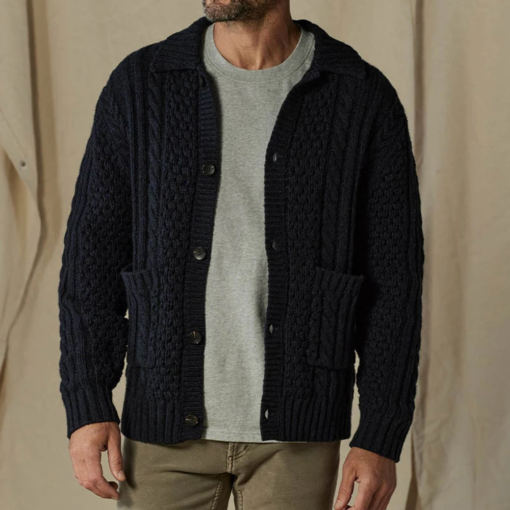 Mens Y2K Jacket Twist Knit Cardigan Unisex Sweater 2024 Autumn and Winter Fashion Casual Loose Retro Simple Breathable Jacket