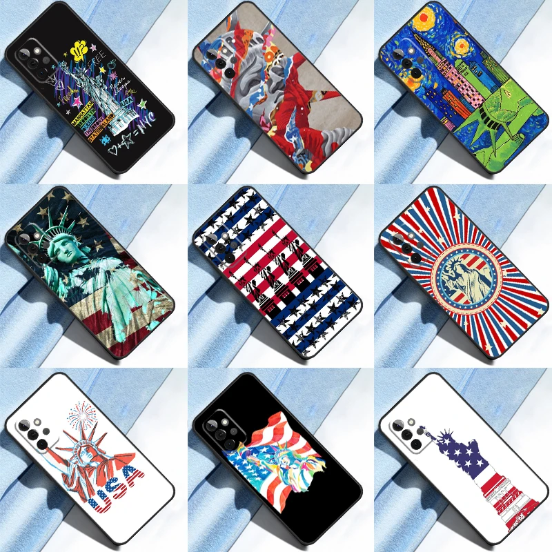 America USA Flag Statue of Liberty Case For Samsung Galaxy A14 A34 A54 A52 A72 A12 A22 A32 A11 A31 A51 A71 A13 A33 A53 A23