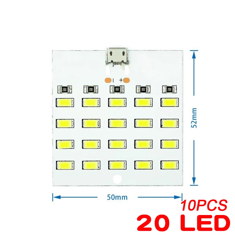 携帯電話用LEDランプ,非常灯,白色照明パネル,携帯電話用USB,常夜灯,5730 smd 5v,430ma〜470ma,10個