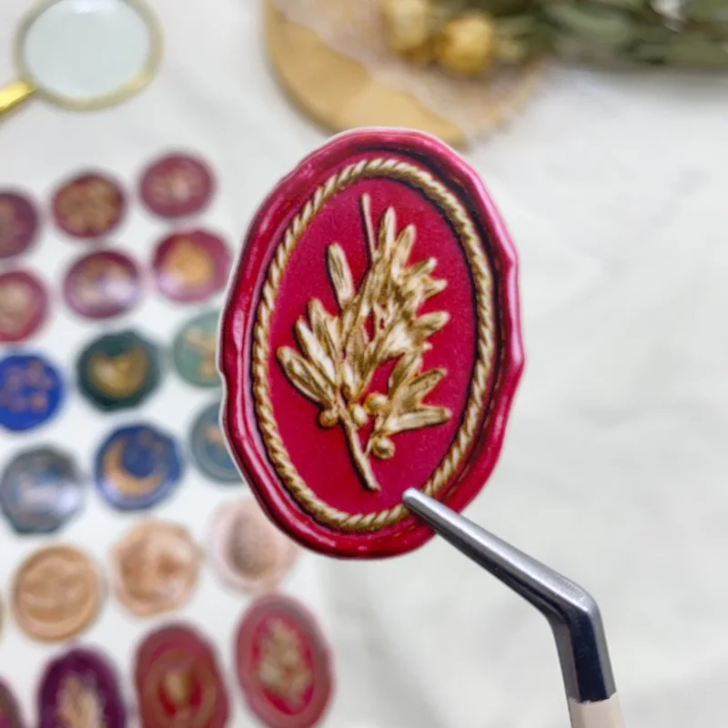 1pc Vintage Wax Seal Stickers Retro Embossed Sealing Stamp Stickers Envelope Gift Packaging Journal Scrapbook Decorative Sticker