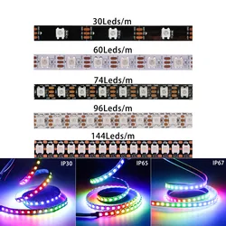 개별 주소 지정 가능 스마트 RGB LED 스트립, 매직 라이트 IP30 65/67, DC5V, WS2812B, 5050SMD, WS2812, 30, 60, 74, 96, 144LED 픽셀/m