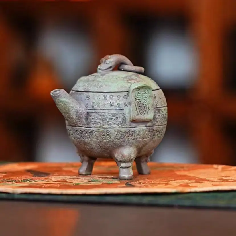 Artistic Yixing Zisha Hand‑grip Teapot, Hand‑painted Tripod Ding Bronze Vessel Inspired Design, 220ml Household Kung Fu Tea Brew