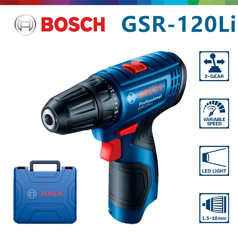 Электрическая дрель Bosch GSR 120-LI 12 В, перезаряжаемая Беспроводная Бытовая отвертка, деревообрабатывающий стальной драйвер, электроинструмент