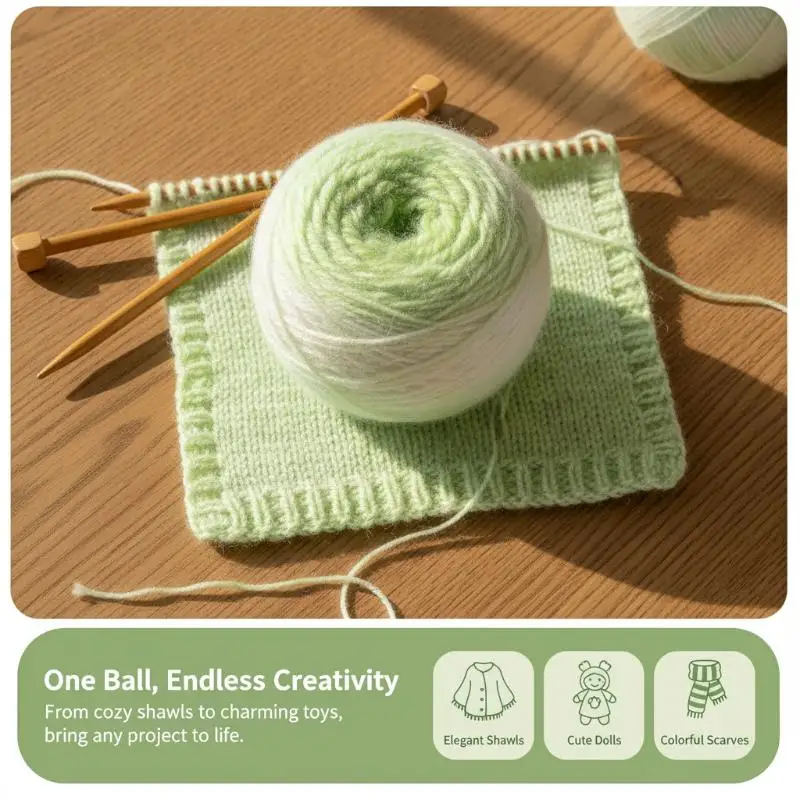 Wollgarn mit Farbverlauf, Weiches Mehrfarbiges Häkel- und Strickgarn für DIY-Handarbeiten zur Herstellung von Mützen, Pullovern und Handwerksprojekten – Detail 3