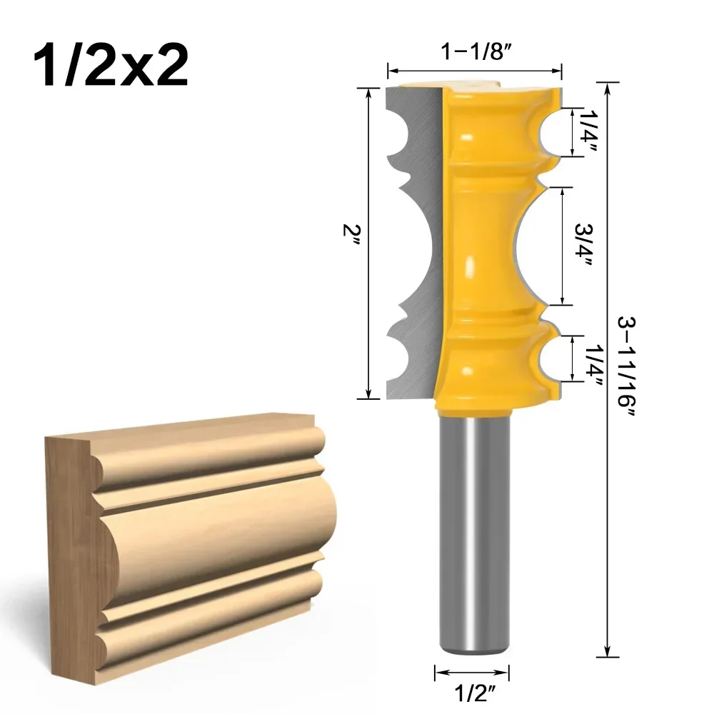 1PC 1/2" 12.7MM 12MM Shank Milling Cutter Wood Carving Large Elaborate Chair Rail Molding Router Bit Line Knife Tenon Cutter