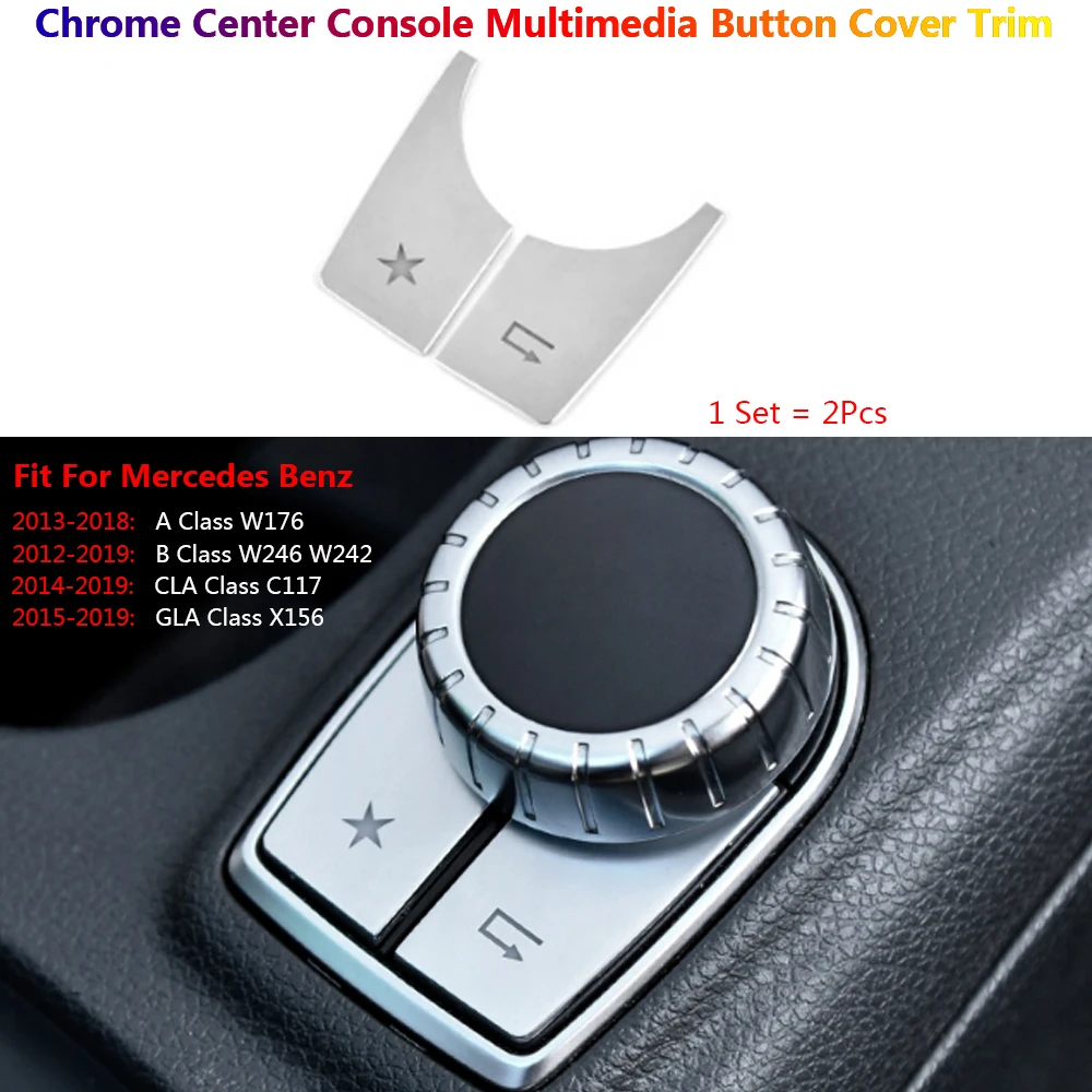 2Pcs Center Console Multimedia Button Cover Trim Stickers For Mercedes Benz W176 W246 C117 X156 GLA CLA A B Car Interior Voiture