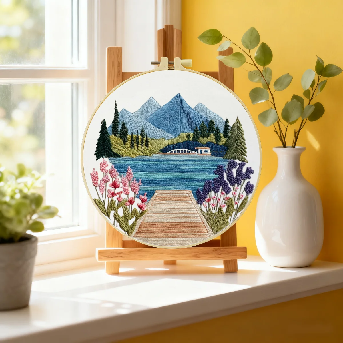 1 Stück 20X20CM/15X15CM 7,87/6,3 Zoll Lake Stickerei Starter-Kit DIY-Kit DIY-Stickerei-Set Handarbeiten Malerei Nadelkunst – Detail 2