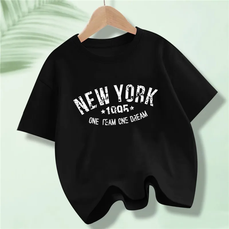 Brooklyn New York City Letter Prints T Shirt Boy Girl Clothes T-Shirts Kids Loose Summer Tshirt Cotton Breathable Short Sleeve