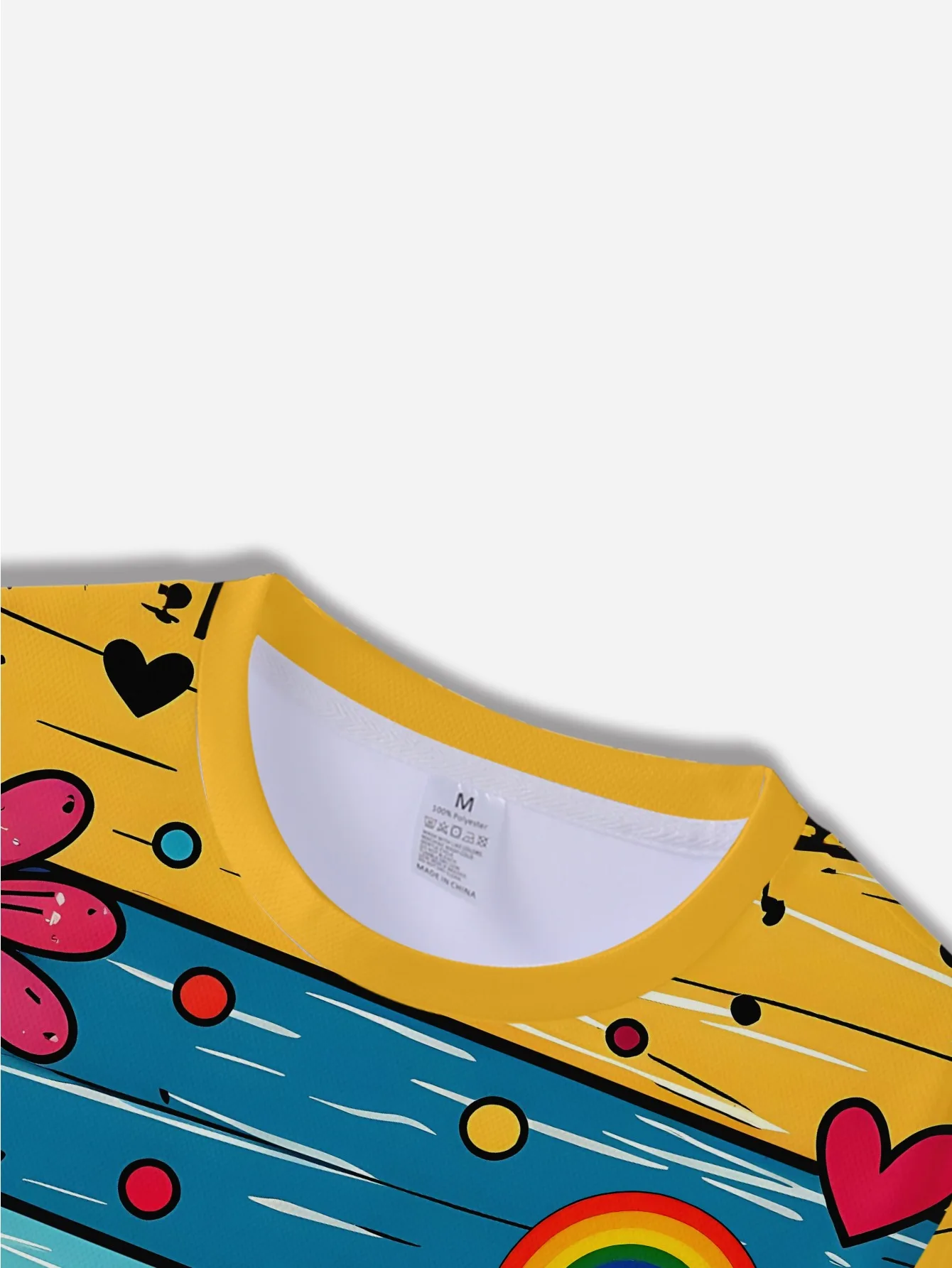 Men's Cartoon Daisy Rainbow Flower T-Shirt Graffiti Stripe Heart Crew Neck Short Sleeve