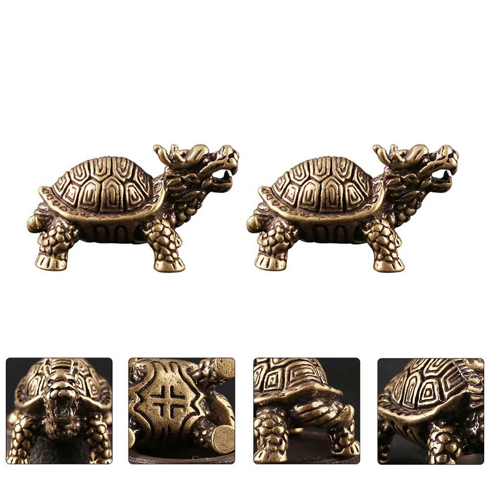 

2pcs Brass Dragon Turtle Adornment Desktop Ornament Creative Compact Design Long Lasting Decor for Home Office Space