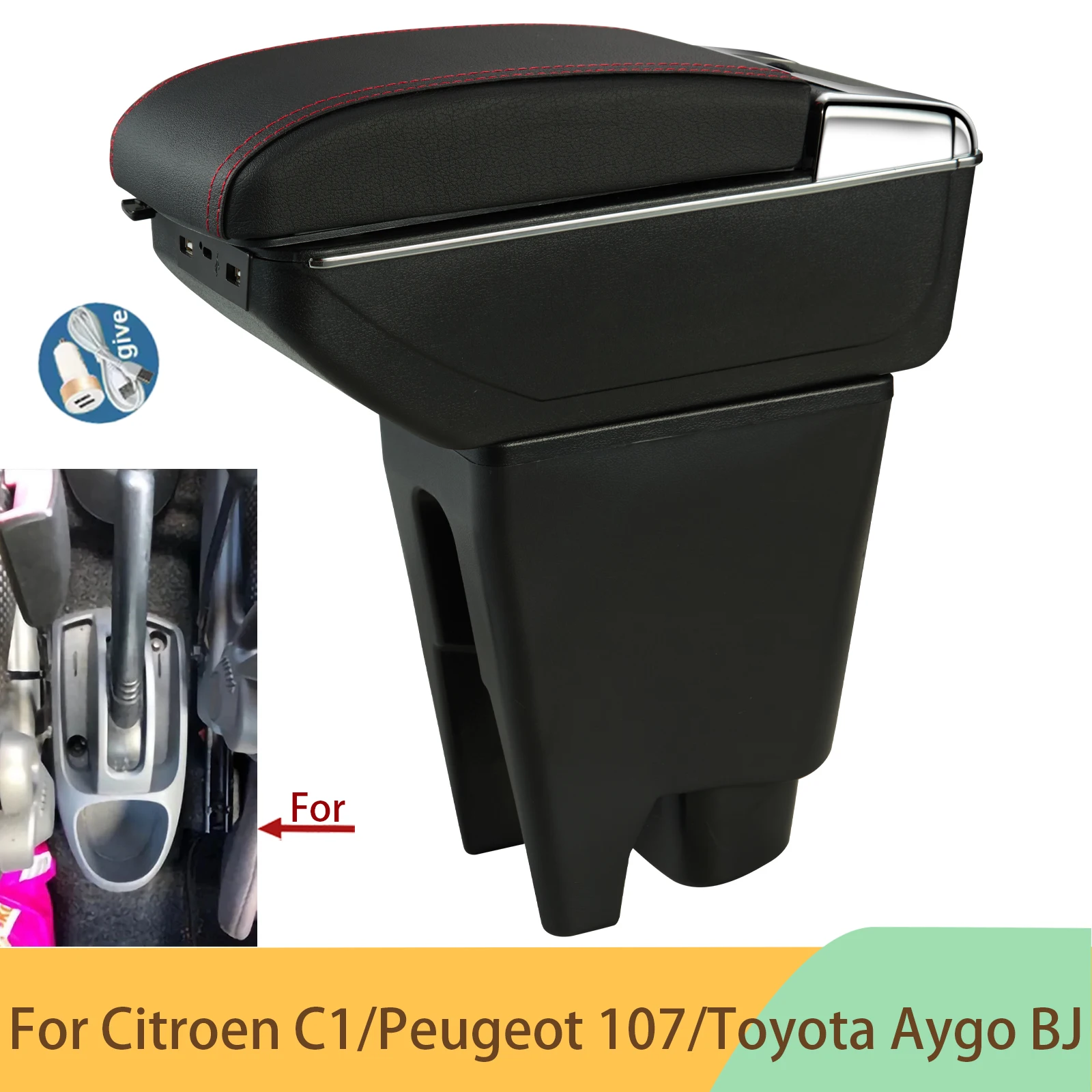

Подлокотник для Peugeot 107, для Citroen C1, Toyota Aygo BJ, автомобильный подлокотник-органайзер, специализированные аксессуары для тюнинга салона автомобиля
