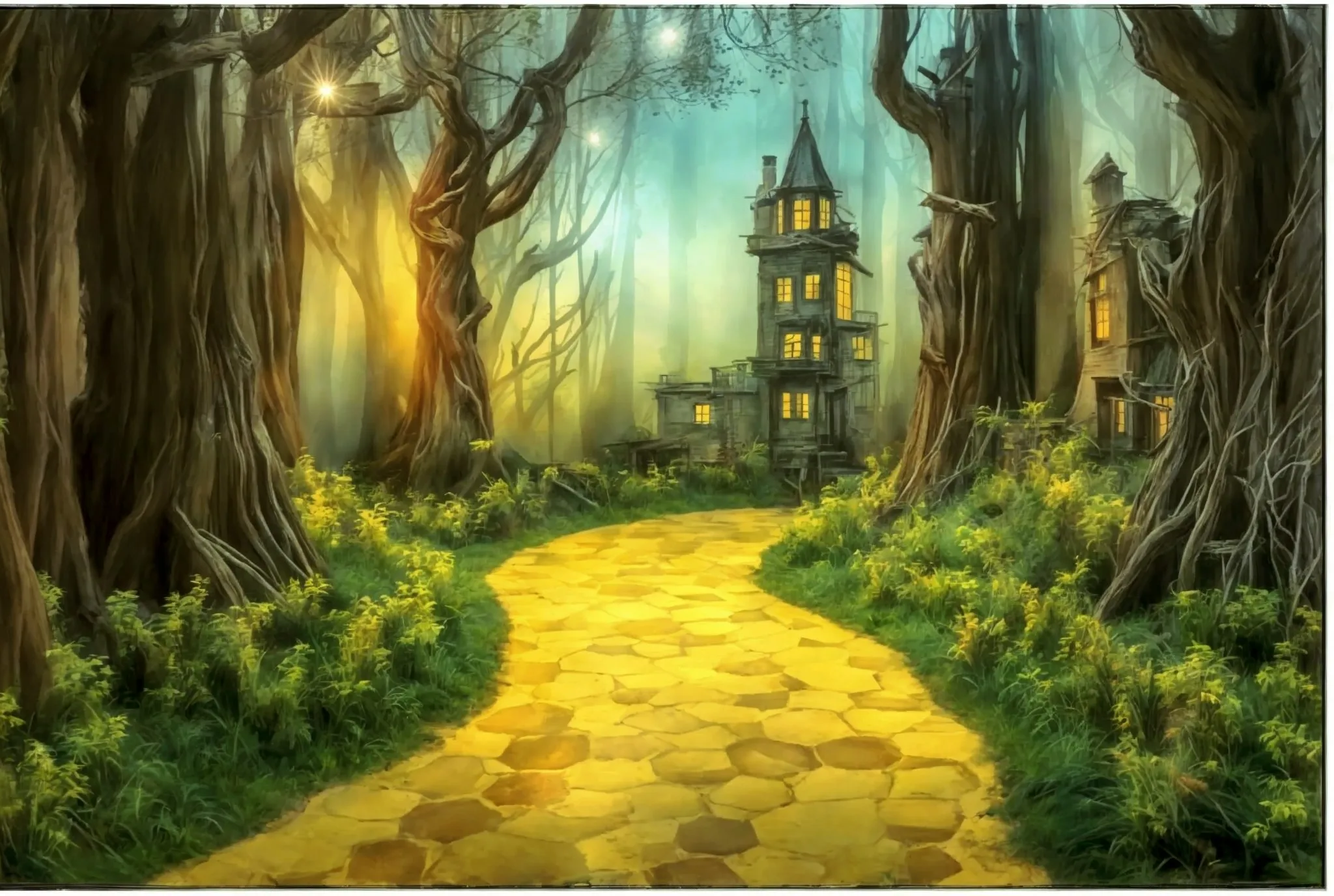 

Wizard Palace Castle Tree Road Light Road Forest backdrops computer print party supplies Photography Studio Backgrounds