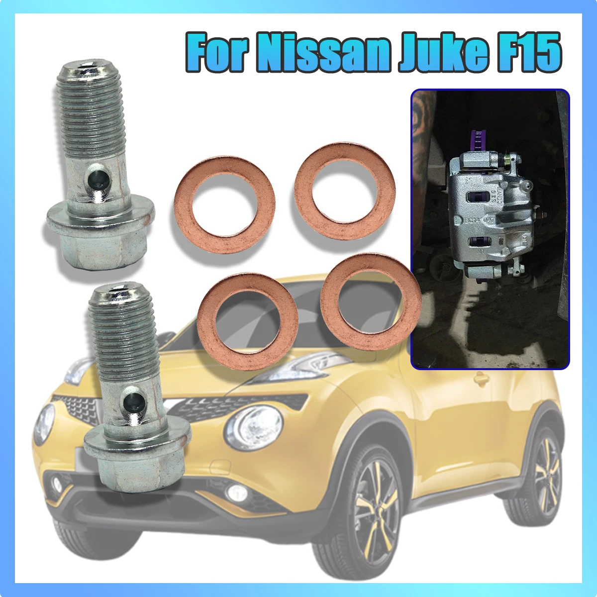 

Front Left Right Rear Caliper Hose Lines Banjo Fittings Bolts Copper Sealing Crush Washers Kit For Nissan Juke F15 2010-2019