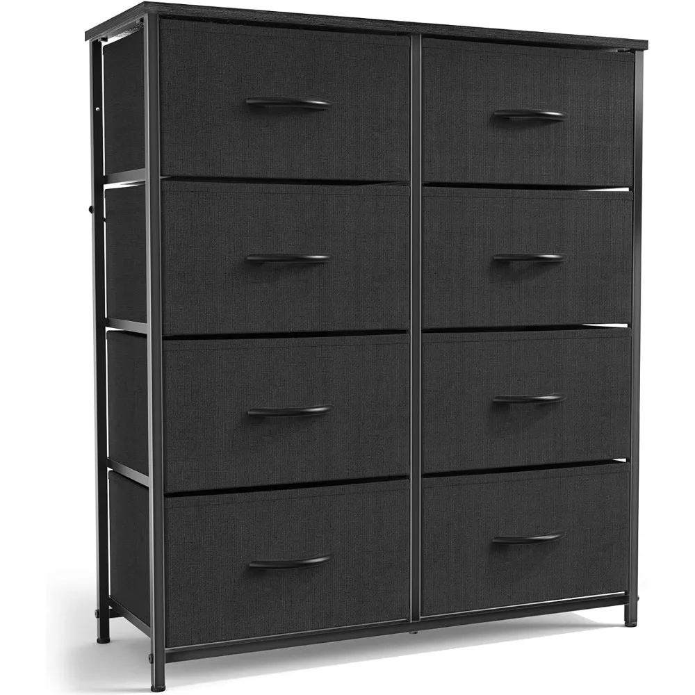 

Tall Dresser with 8 Drawers, Storage Tower with Fabric Bins, Double Dresser, Wooden Top, Chest of Drawers for Closet