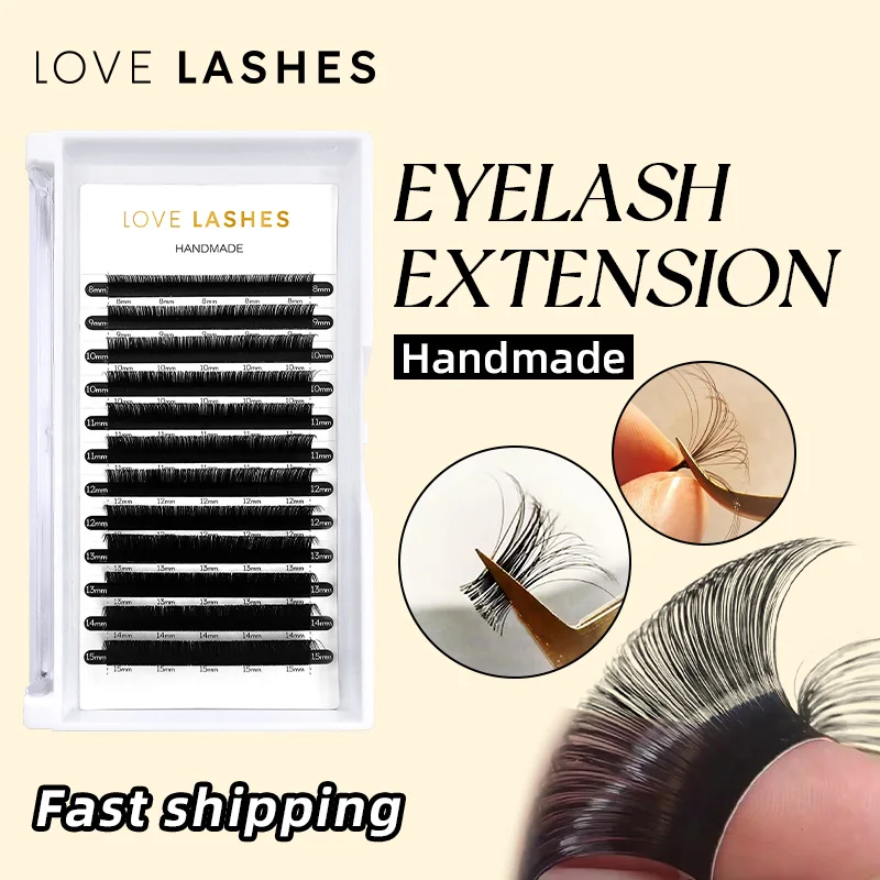 LOVE LASHES-extensión de pestañas individuales, pestañas clásicas de visón sintético, extensión de pestañas de volumen de seda rizada C/CC/D Natural