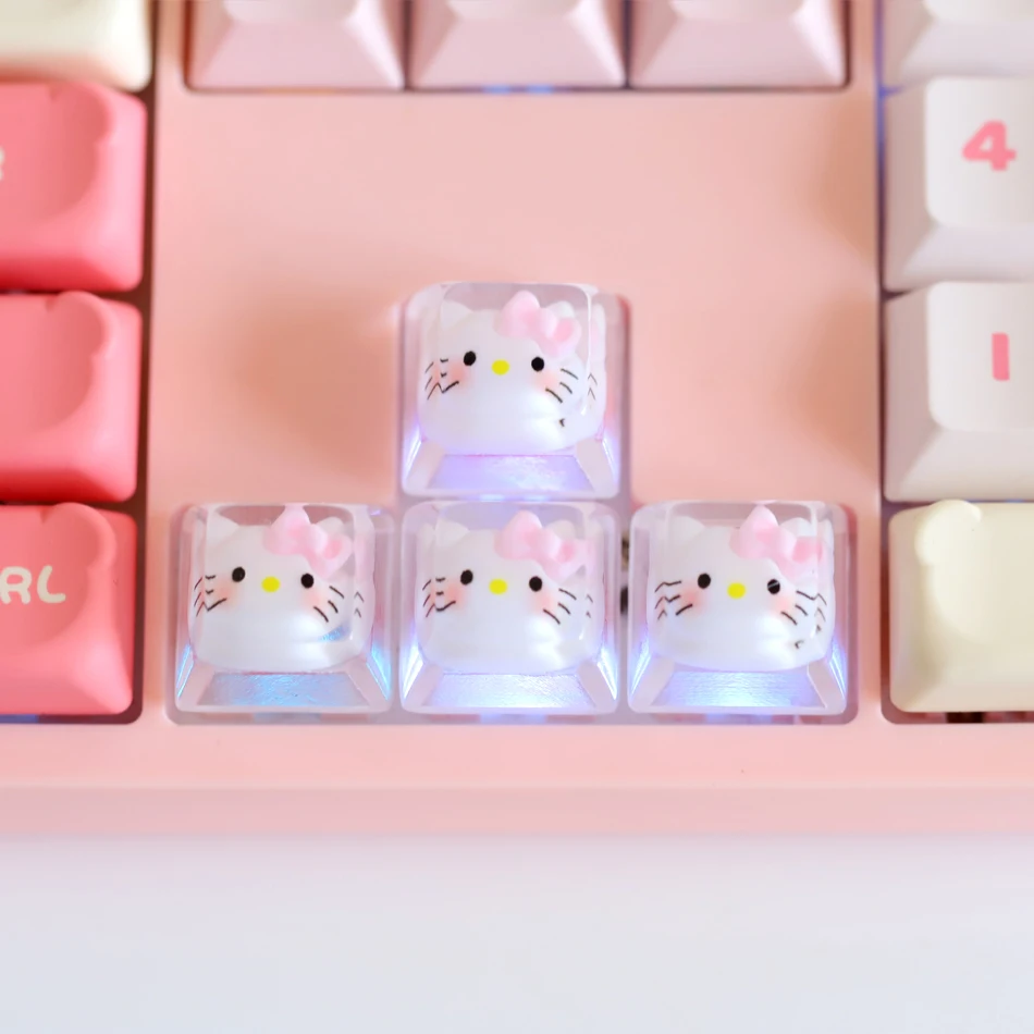 คีย์แคปเรซิ่นลายการ์ตูนอะนิเมะเฮลโลคิตตี้แบบมีไฟพื้นหลัง สำหรับคีย์บอร์ดแบบกลไก ทำมือ ดีไซน์เฉพาะตัว น่ารัก พร้อมปุ่มลูกศร