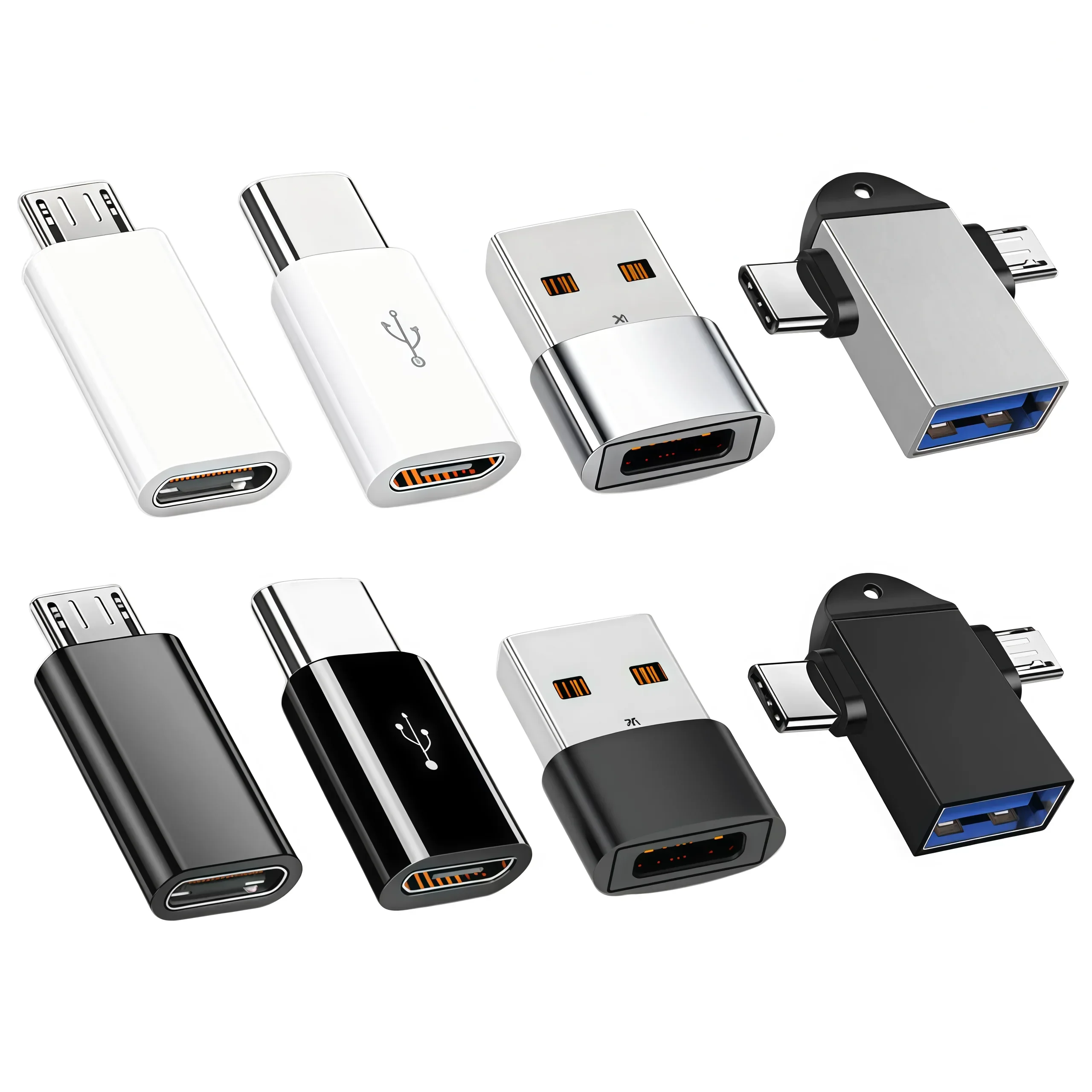Adaptador USB C OTG para C, Mini para C, Micro para C, Adaptador de Carregador de Telefone 3-em-1 para Carro e Viagem, Porta de Carregamento Multifuncional USB-C