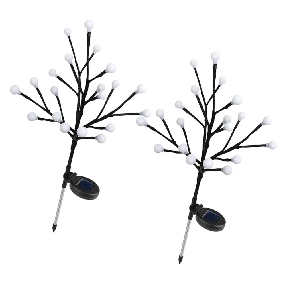2 Pcs Artificial Branch Lights Garden Solar Backyard Lawn Powered Outdoor Decor